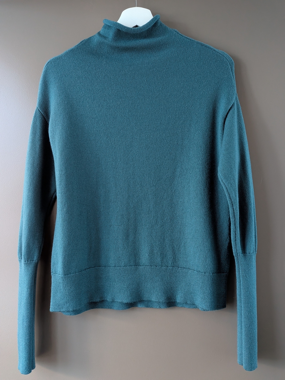 Aritzia Wilfred Cyprie Mock Neck 100% Merino Wool Sweater Teal Blue S Minimalist